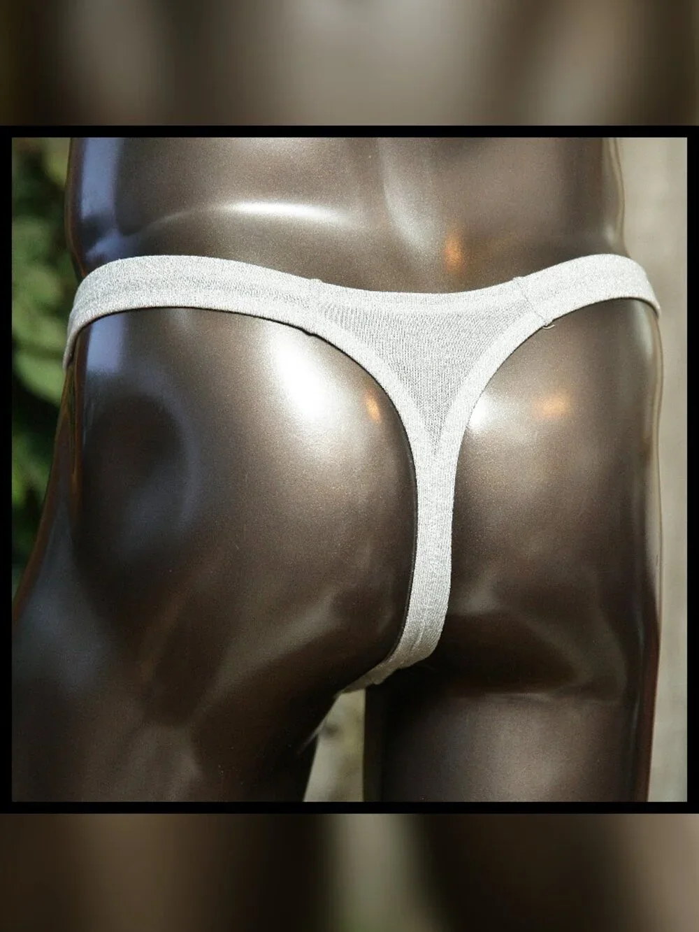 Mens White Silver Tinsel 1in Sides Thong Handmade